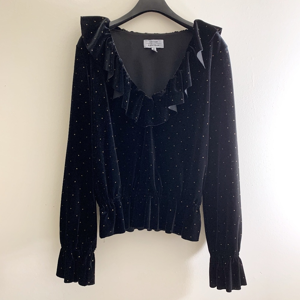 &otherstories Velvet Ruffle Top w/ Gold Polka Dots